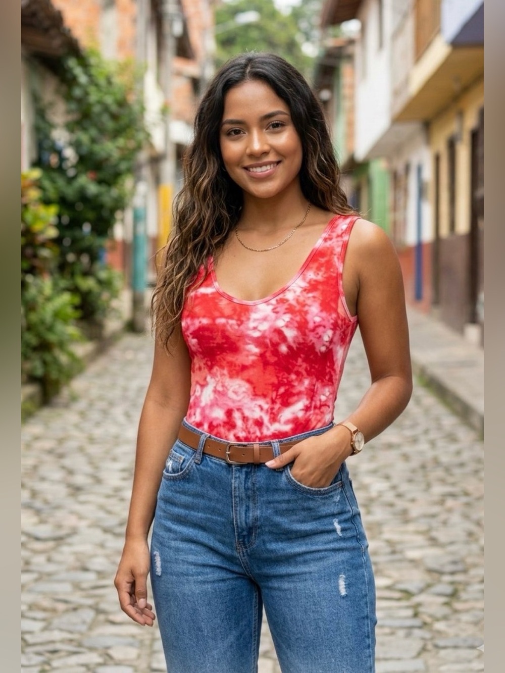 Women’s Red Tie-Dye Scoop Neck Tank Top size M